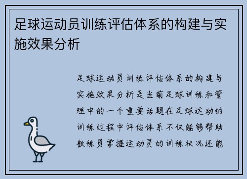 足球运动员训练评估体系的构建与实施效果分析